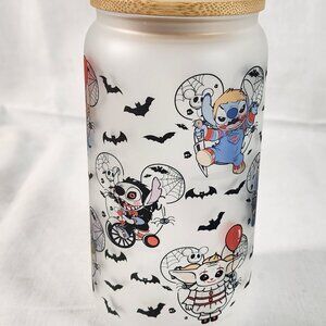 Halloween Lilo and Stitch Frosted Glass Tumbler 6 Inches New Without Tags FstShp